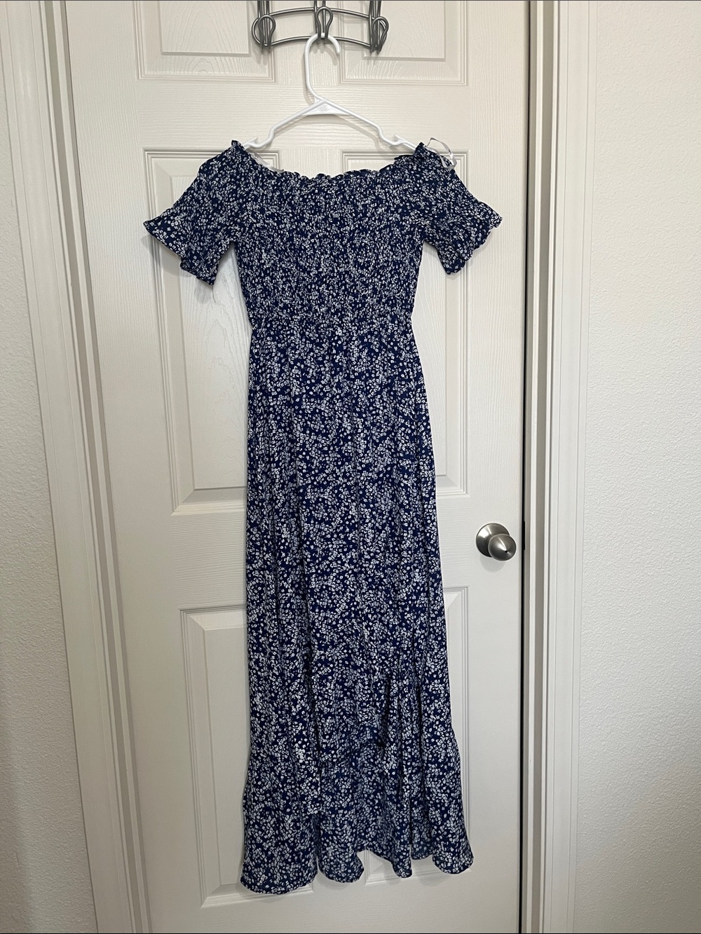 Lulu's Navy Blue Off-Shoulder Floral Maxi Dress